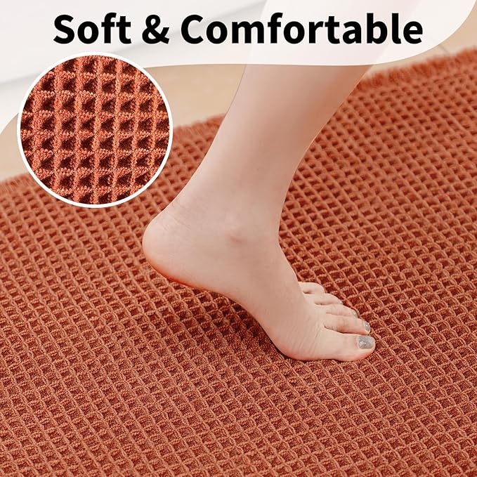 Waffle Bath Mat - Boho Bathroom Rugs Non Slip Washable, Super Absorbent & Quick Dry, Small Bath Mats Farmhouse Bathroom Decor, 18'' x 30'', Dirty Orange