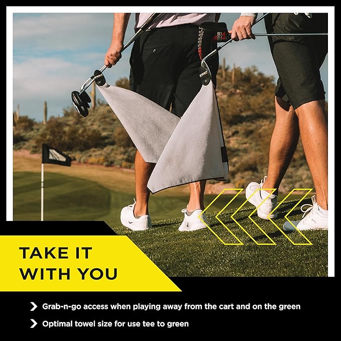 STICKIT Magnetic Towel, Gray | Top-Tier Microfiber Golf Towel with Deep Waffle Pockets | Industrial Strength Magnet for Strong Hold to Golf Carts or Clubs