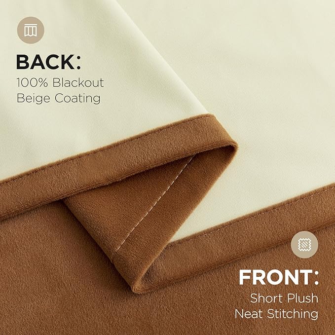Joydeco Golden Brown 100% Blackout Curtains 90 Inch 2 Panels, Luxury Thermal Brown Velvet Curtains for Bedroom Living Room, Soundproof Blackout Window Drapes, Rod Pocket & Back Tab (52W x 90L)