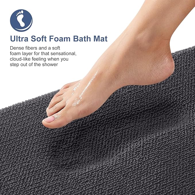 OLANLY Thick Memory Foam Bath Mat Rug 47x24, Extra Soft Absorbent Bathroom Rug, Quick Dry Bath Mats, Non-Slip, Machine Washable Carpet for Bathroom, Tub and Shower, Home Decor Accessories, Dark Grey