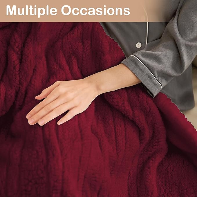 Electric Heated Blanket 6 Heating Settings & 3 H Auto Off Throw Size 50×60 Double Sided Plush Sherpa Ultra-Soft Warm Thick, Machine Washable, Fast Heating, Home Office, Red
