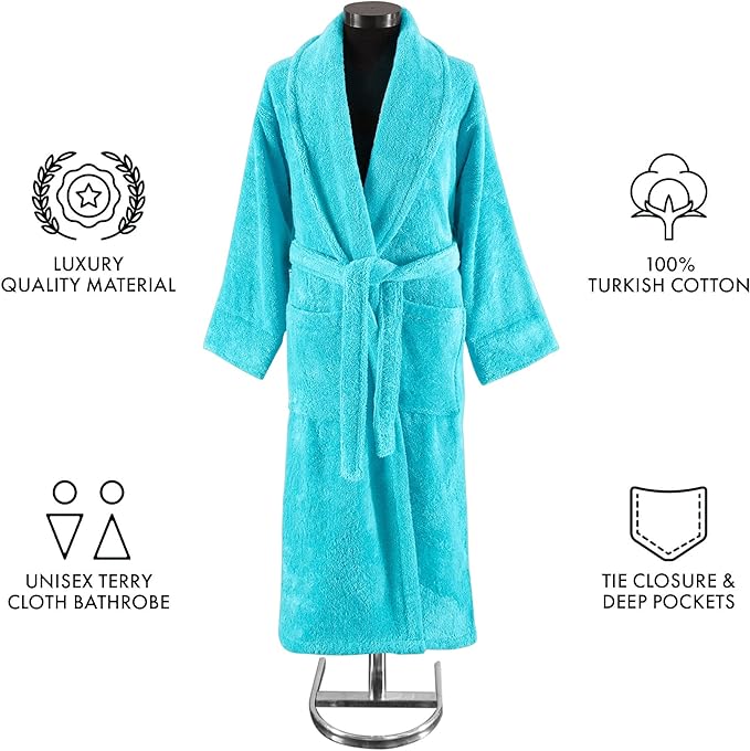 Classic Turkish Towels CTT Premium 100% Turkish Cotton Terry Cloth Bath Robe for Women & Men, Soft & Plush Long Unisex Robe