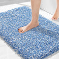 Yimobra Bath Rugs for Bathroom 32x20, Ultra Soft and Water Absorbent Bath Mats, Non Slip Plush Shower Mat Outside, Microfiber Thick Matts for Bathroom Floor/Tub, Machine Washable, Blue and White