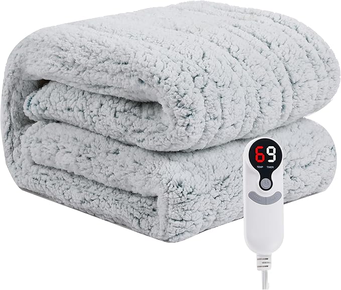 Electric Heated Blanket Full Size 72×84, 6 Heating Settings & 1-10H Auto Off Double Sided Plush Sherpa Ultra-Soft Warm Thick, Machine Washable, Fast Heating, Home Office, Light Gradient Blue