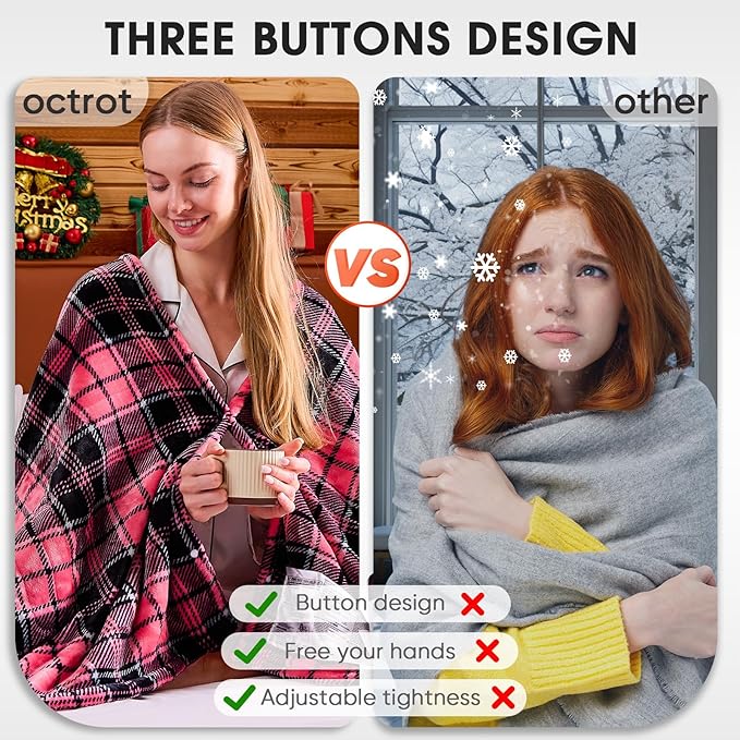 OCTROT Heated Blanket Electric, Twin Size 62X84, Heating Blanket with 10 Heating Levels & 8 Hours Auto Off, Pink Plaid Checkered Plaid Sherpa Blankets Warmer for Adults, Fast Heating Washable