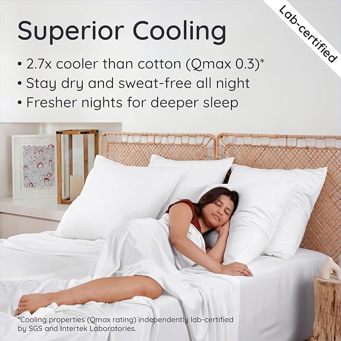 Bambaw 100% Viscose Derived from Bamboo Sheets California King Size – 4pcs Deep Pocket Cooling Sheets, Fits Up to 16'', Buttery Soft Bed Sheets, Luxury Bed Sheets California King Set (White)