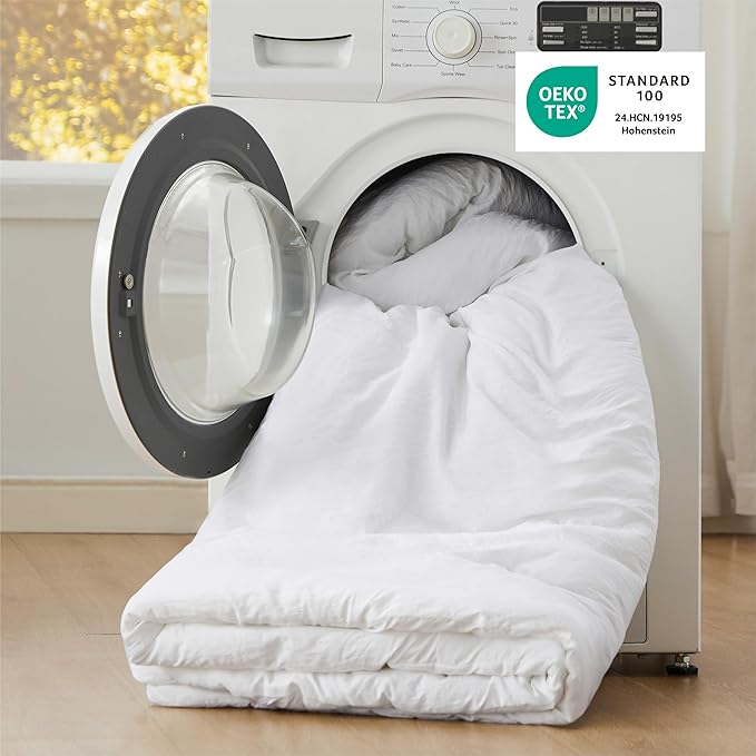 Bedsure California King Size Comforter Set, White Soft Prewashed Bedding for All Seasons, 3 Pieces GentleSoft™ Down Alternative Bed Set, 1 Lightweight Comforter (104"x96") and 2 Pillowcases (20"x36")