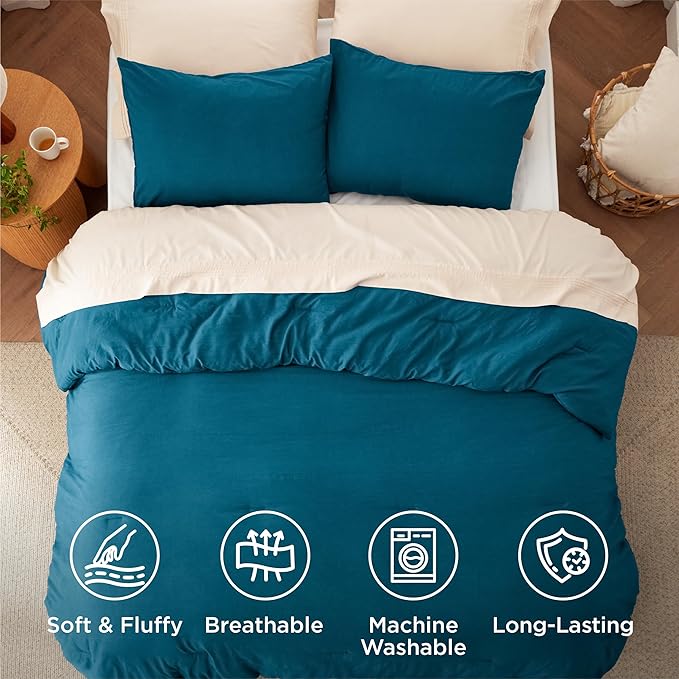 Bedsure California King Size Comforter Set, Teal Soft Prewashed Bedding for All Seasons, 3 Pieces GentleSoft™ Down Alternative Bed Set, 1 Lightweight Comforter (104"x96") and 2 Pillowcases (20"x36")