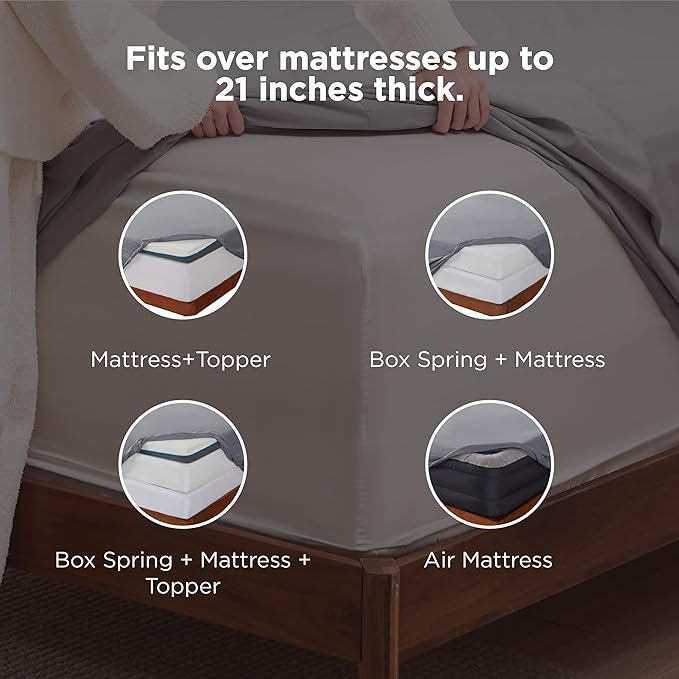 Bedsure Deep Pocket King Sheet Set - Fits Mattresses Up to 21 Inches Thick - 4 Piece GentleSoft Bed Sheets, Moisture Wicking, Soft & Cooling Bedsheet & Pillowcases, Easy & Secure Fit, Grey
