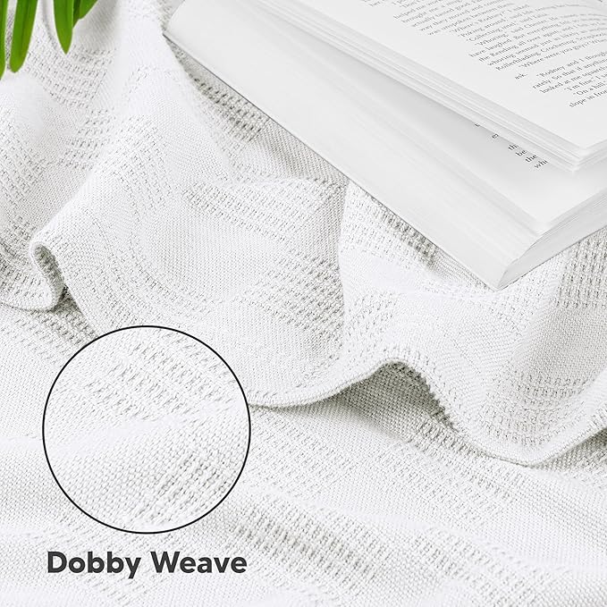 Utopia Bedding White 100% Cotton Blanket [Twin Size - 90x72 Inch] 350GSM Lightweight, Soft and Breathable Thermal Dorm Bed Blanket for All Seasons