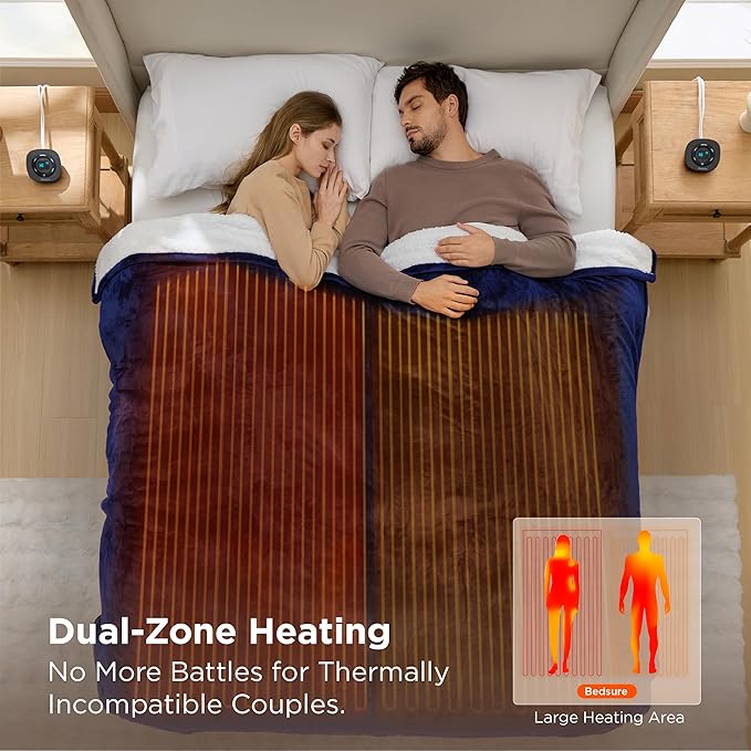 Bedsure Electric Blanket King Size - Dual Control Heated Blanket King Size, Fast Heating with 10 Time Settings & 10 Heat Settings, Warm Gift for Grandma (100x90 inches, Pageant Blue)
