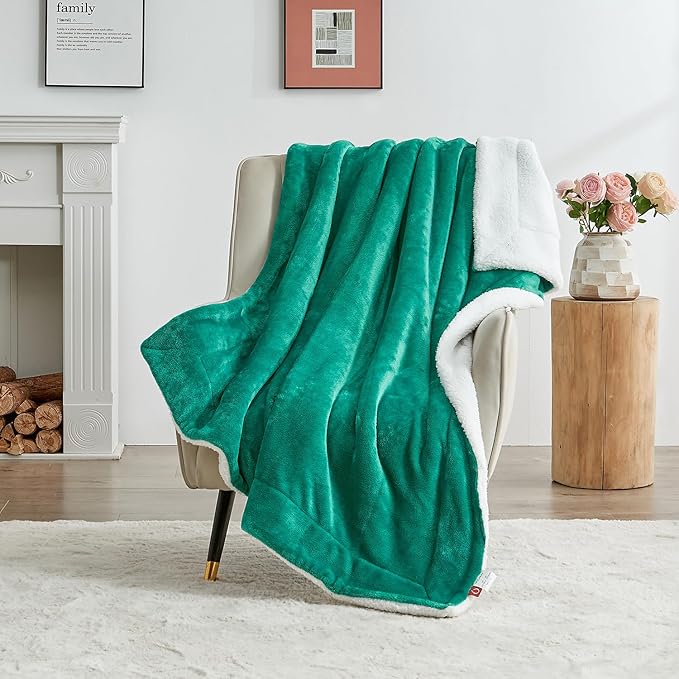 SOCHOW Sherpa Fleece Throw Blanket, Double-Sided Super Soft Luxurious Plush Blanket Twin Size, Malachite Green, 60x80 inches