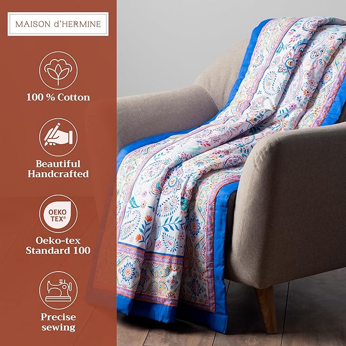 Maison d' Hermine Throw Blanket for Couch Lightweight Soft Warm Breathable Cotton Throw Blankets for Bed Girls Boys Women Men Gifts Sofa Travel Living Room Chair Bedding (60"x80", Indian Floral)