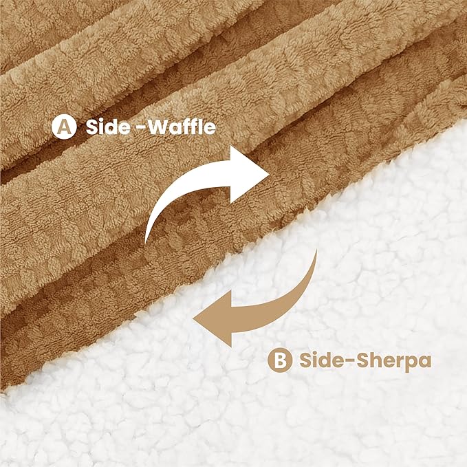 Heated Blanket Electric Blanket Twin Waffle, 62x84 Inches Sherpa Fleece Fast Heating Blanket 6 Heating Levels & 10 Hours Auto Off ETL Certification, Caramel Twin
