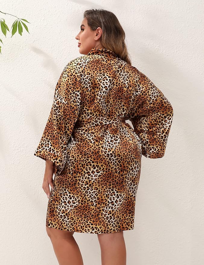 Women's Plus Size Satin Robes Plus Size Silky Kimonos Robes Sleepwear,Short