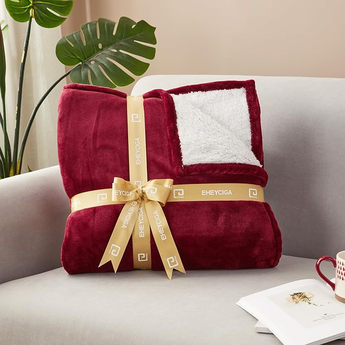 EHEYCIGA Heated Blanket Electric Blanket Throw - Heating Blanket with 6 Heating Levels & 10 Hours Auto Off, Soft Cozy Sherpa Washable Blanket with Fast Heating, 50 x 60 Inches, Burgundy