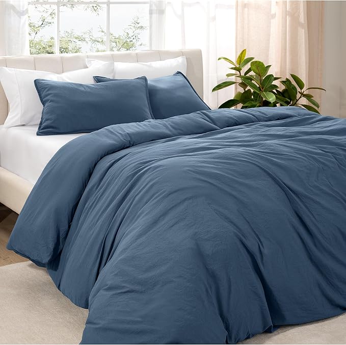 Bare Home Microfiber Duvet Cover Set - Ultra Soft Washed Microfiber - Oversized Queen Size - Linen-Like Look - Easy Care - Breathable Fabric - Our Softest Duvet Cover Set (Oversized Queen, Bering Sea)