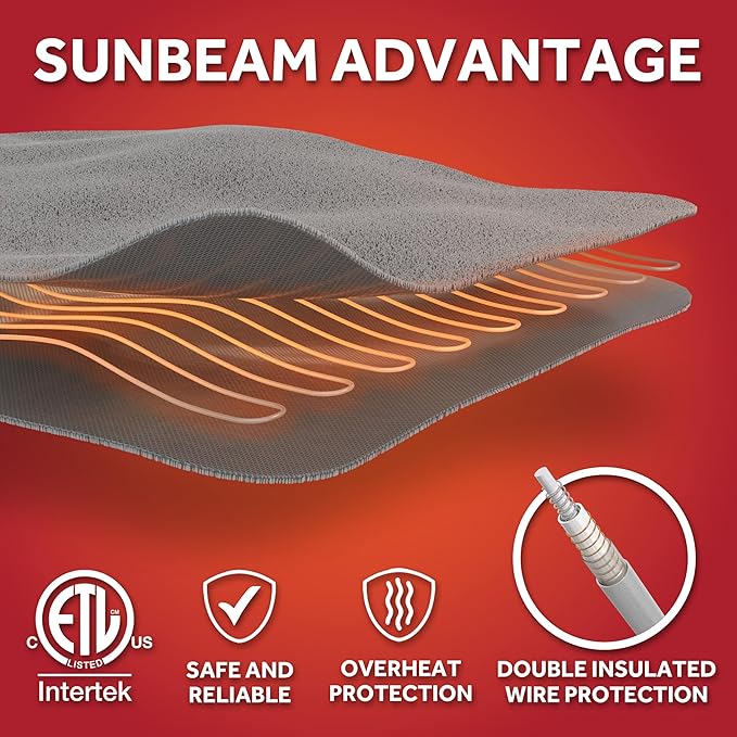 Sunbeam Electric Royal Luxe Microplush Heated Blanket, 12 Heat Settings, 12-Hour Auto Shut-Off, Fast Heating, Warm & Cozy, Machine Washable, Mushroom Color, King (90" x 100")
