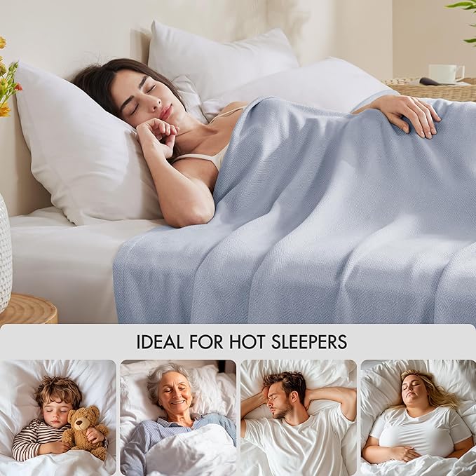 Madison Park Twin Size Blanket, 70% Rayon Bamboo-Based, 30% Cotton, Breathable for Hot Sleepers Menopause, Ultra Soft and Snag-Resistant, Summer Blanket for Bed or Couch, Twin 66"x90", Light Blue