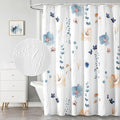 QiyI Long Shower Curtain 72 x 78, Modern Watercolor Floral Shower Curtain, 3D Embossed Textured Beige Flower Cloth Bathroom Curtain, Waterproof Fabric Rustic Farmhouse Shower Curtain Set with Hooks