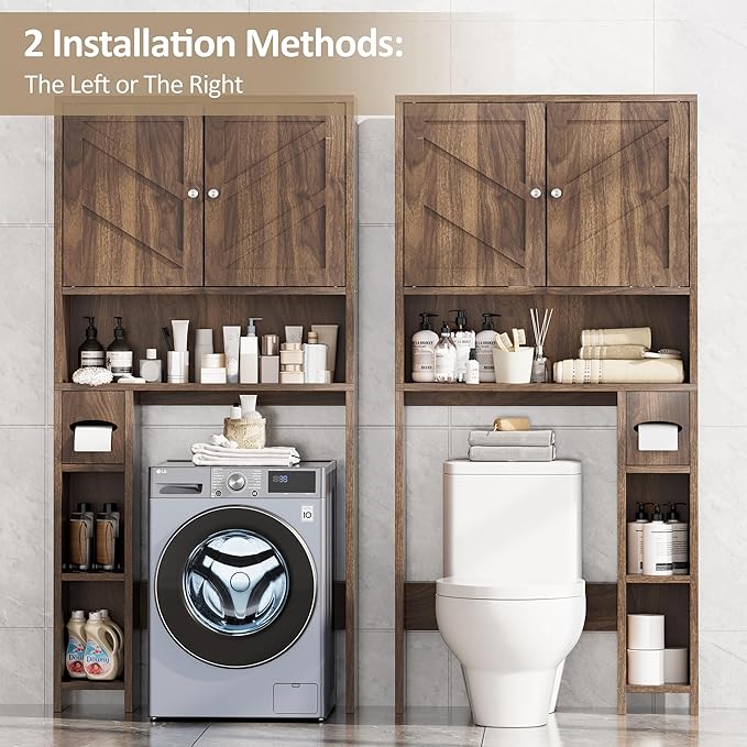 Meilocar Bathroom Storage Cabinet Over Toilet with Toilet Paper Holder Stand, Freestanding Bathroom Storage Organizer Cabinet Space Saver W/Adjustable Shelf, Walnut