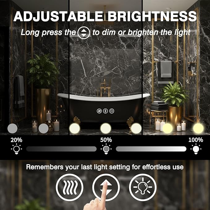 40x28 Hollywood LED Bathroom Vanity Mirror with Dimmable Bulbs, 3 Lighting Modes, Fogless Mirror, Shatter-Proof, Corrosion Proof, Smart Mirror, Memory, Wall Mountable, Horizontal/Vertical