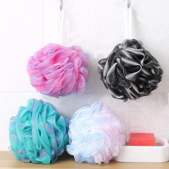 BTYMS 4 Pieces Shower Loofahs Bath Sponges 60g Bath Scrunchies Mesh Pouf Exfoliating Loofa for Body Washing