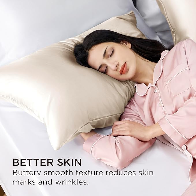 Bedsure Satin Pillowcase with Zipper, Similar to Silk Pillow Cases 2 Pack, Beige Satin Pillow Cases Queen, Silky & Soft Pillow Covers Hair and Skin, Christmas Decor Gifts for Women Men, 20x30 Inches