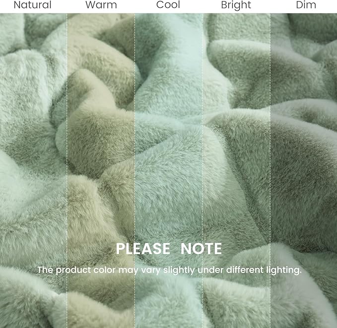Cozy Bliss Faux Fur Throw Blanket for Couch, Cozy Warm Plush Striped Blanket for Sofa Bedroom Living Room, 90 * 90 Inches Green
