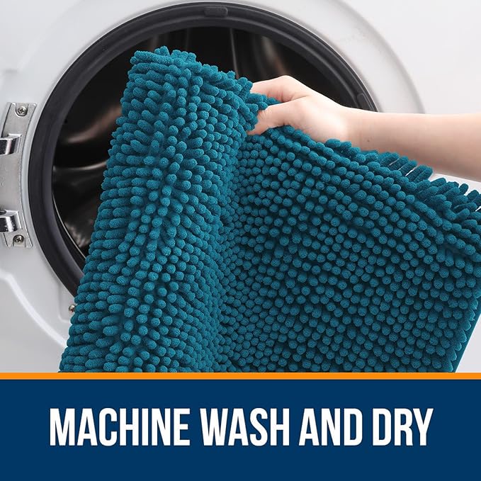 OLANLY Bathroom Rugs 44x24, Extra Soft Absorbent Chenille Bath Rugs, Rubber Backing Quick Dry, Machine Washable Bath Mats for Bathroom Floor, Tub and Shower, Home Decor Accessories, Peacock Blue