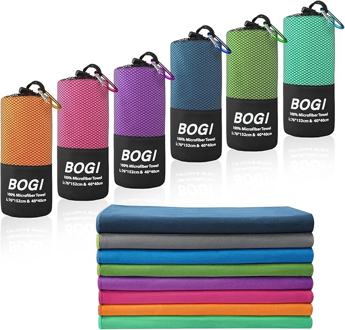 BOGI Microfiber Travel Sports Towel - Quick Dry, Soft Lightweight, Compact for Camping, Gym, Yoga, Swimming, Backpacking (XL:72''x32''+16''x16'' - Orange)