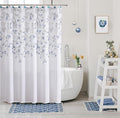 Central Park Navy Blue Leaf Shower Curtain Water Resistant Decorative Sweeping Floral Print Canvas Bathroom Spa Hotel Shower Curtain with Buttonholes (White, 70"x72")