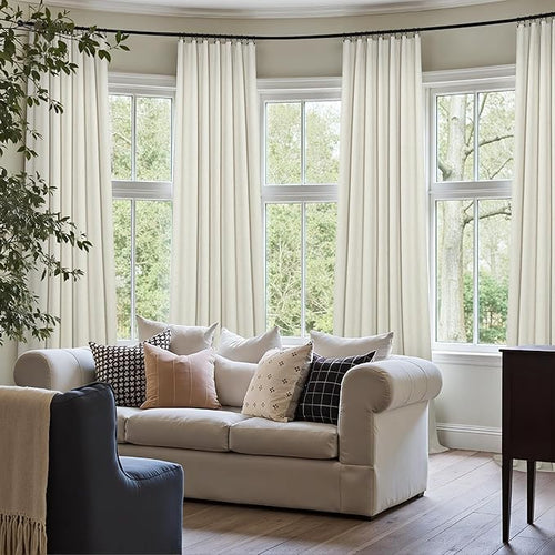 60 Inch Extra Wide Curtains for Windows 120 to 140 Blackout Linen 90 Inch Long Light Blocking Soundproof Patio Door Curtain 2 Panels Floor to Ceiling Drapes Heavy Thermal Insulated 60x90 Cream Ivory