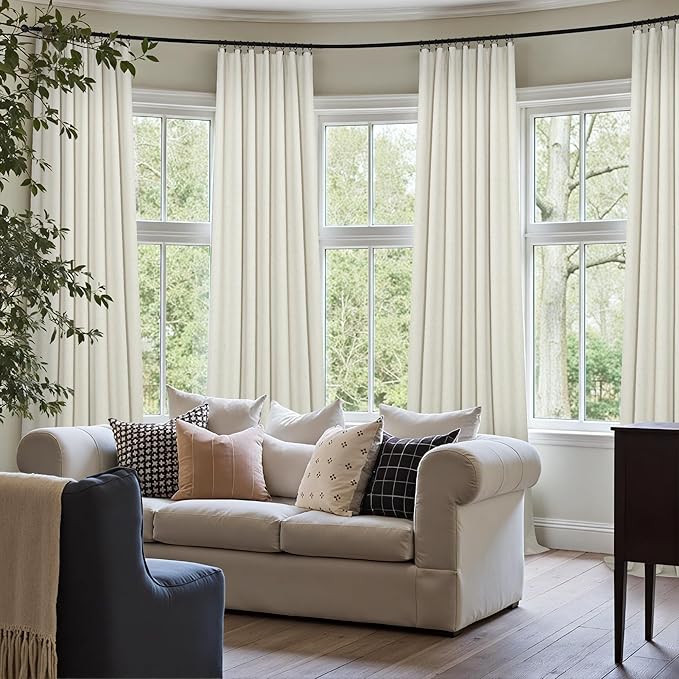 100% Blackout Curtains 90 Inch Long for Living Room 2 Panel Boho Modern Farmhouse Room Darkening Thermal Curtain for Winter Insulated Cream Linen Drape for Bedroom Aesthetic Patio Sliding Door Length