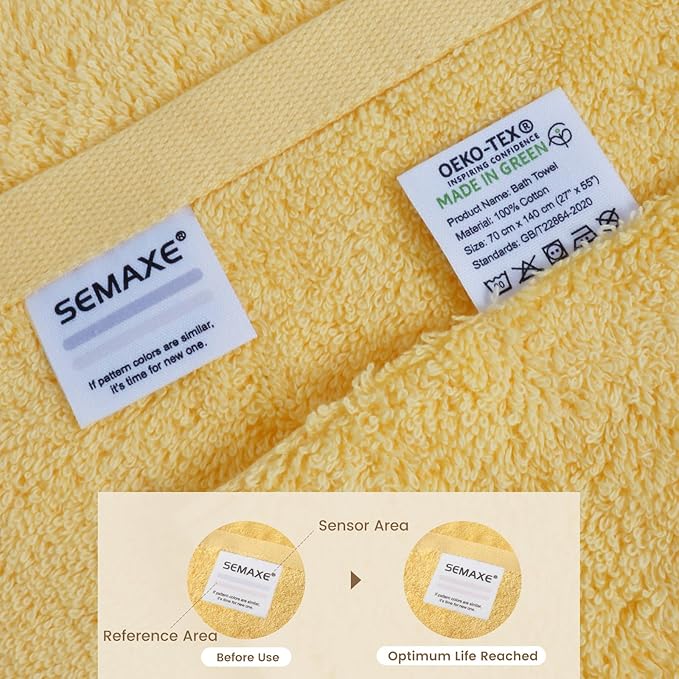 SEMAXE Yellow Bath Towel, 100% Cotton Towel with Hanging Loop, Hotel & Spa Quality Soft Absorbent Towel for Bathroom, Gift Box Packaging, 1 Pc Bath Towel, 55" L x 27" W