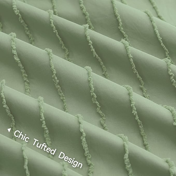 JELLYMONI Duvet Cover Twin Size Light Green - 3PCS Boho Striped Duvet Cover Set Polyester Tufted Bohemian Textured Comforter Cover 68×90in with Corner Ties & Zipper and 2 Pillowcases