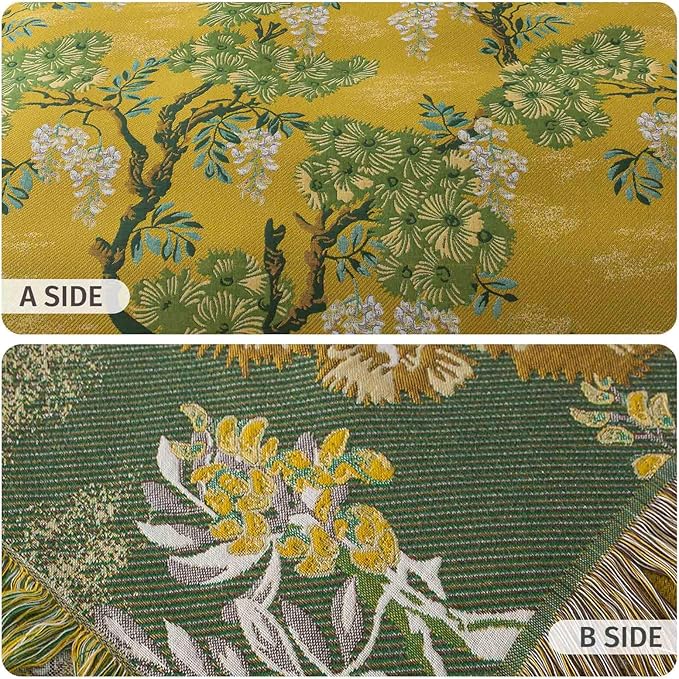 Qidordour Boho Throw Blanket, 80"x90" Muslin Blankets, 100% Organic Cotton Blanket for Couch Sofa, Lightweight Quilt with Tassel, All Season Bed Throw, Farmhouse Home Decor, A-Sophora Flower