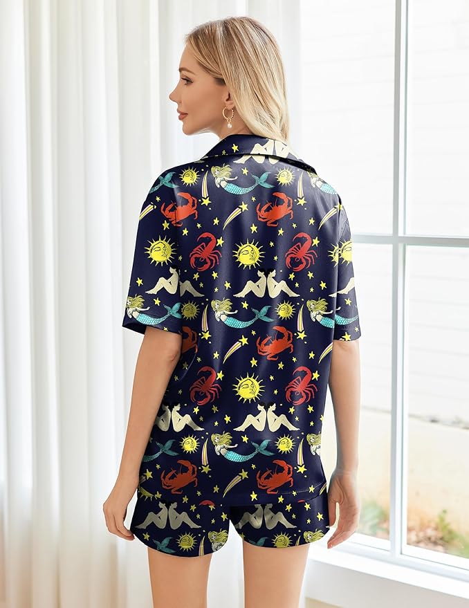 Ekouaer Pajamas for Women Set Silk Satin Pjs Shorts Sleepwear 2 Piece Loungewear S-XXL