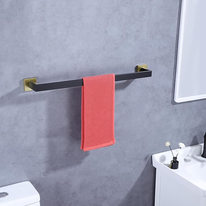 LANC 20-Inche Hand Towel Bars for Bathroom Wall Mount Black and Gold Bath Towel Racks Total-22” Towel Rods Stainless Steel Towel Rails for Restroom Hotel Towel Holder Towel Hanger, A8804GK-5P1