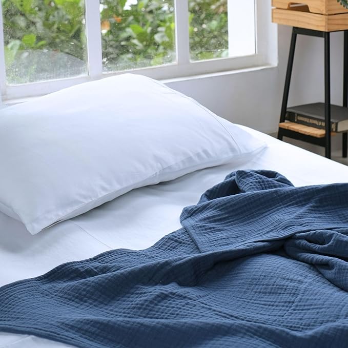 Salt Earth 100% Cotton Muslin Throw Blanket Gauze Blanket 50"X70" Throw 4 Layered for Couch, Bed, Living Room, Home, Lightweight & All Season Blankets & Throws, Easy wash, Skin Friendly (Navy Blue)