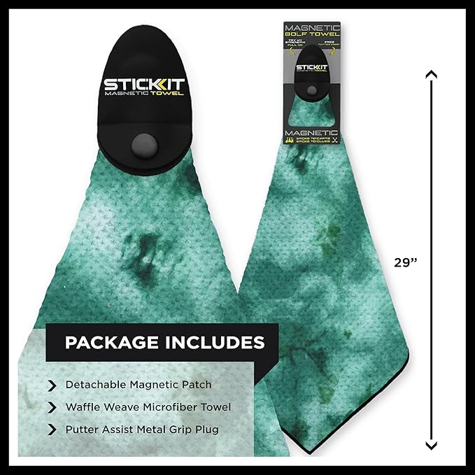 STICKIT Magnetic Golf Towel, Premium 29" Microfiber with Deep Waffle Pockets, Industrial Strength Magnet for Secure Hold to Golf Carts & Clubs, Ultra-Absorbent, Fast-Drying, Easy-Clean