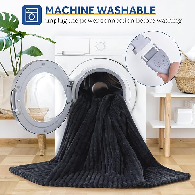 SEALY Electric Blanket Heated Throw, Soft Flannel to Sherpa Reversible Safe Heating with 6 Heat Settings & 2-10 Hours Auto Shut - Off Overheat Protection, Machine Washable, 50" x 60" Charcoal