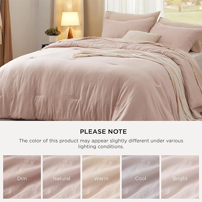 Bedsure Queen Size Comforter Set, Light Pink Soft Prewashed Bedding for All Seasons, 3 Pieces GentleSoft™ Warm Down Alternative Bed Set, 1 Lightweight Comforter (90"x90") and 2 Pillowcases (20"x26")