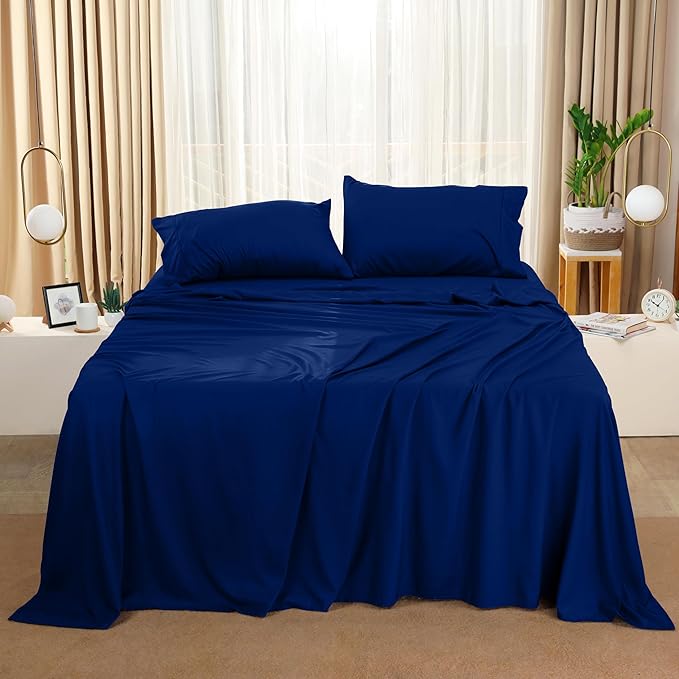 Utopia Bedding Queen Sheet Set – 4 Piece Bed Sheets for Queen Size Bed, Soft and Breathable Microfiber, Includes 1 Fitted Sheet, 1 Flat Sheet and 2 Pillowcases (Royal Blue)