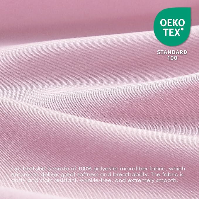 FreshCulture King Bed Skirt, Dust Ruffle for King Size Bed, Easy Fit with 15-Inch Tailored Drop, Elastic Wrap Around Bed Skirt King Size, Hotel Quality Bed Skirts for Adjustable Bed (Dusty Pink)
