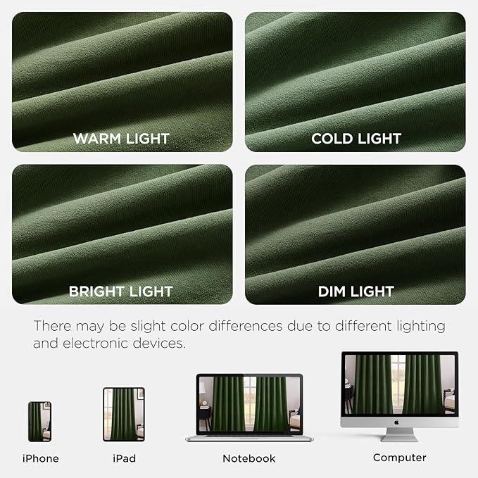Joydeco Olive Green 100% Blackout Curtains 102 Inch 2 Panels, Luxury Thermal Green Velvet Curtains for Bedroom Living Room, Soundproof Blackout Window Drapes, Rod Pocket & Back Tab (52W x 102L)