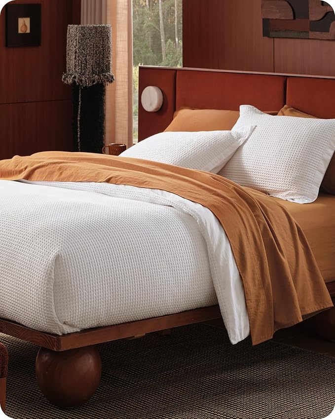 Bedsure Cotton Duvet Cover Set - 100% Cotton Waffle Weave Coconut White Duvet Cover Oversized King Size, GentleSoft™ and Breathable Bedding Set for All Season, 3 Pieces, 120"x98"