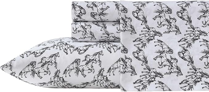 Wrangler - Full Bed Sheets, Ultra-Soft & Lightweight Bedding with Matching Pillowcases, Lightweight Bed Set for All Season Comfort, Oeko-Tex Certified (Mustangs Black)