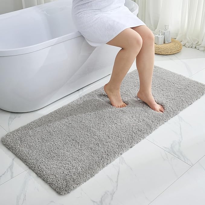 Gray Bathroom Runner Rug 24x59 Non Slip Fluffy Long Bath Mat for Bathroom Floor Washable Plush Luxury Bath Rug for Tub Absorbent Shower Sink Mat Bedside Rug
