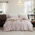 FOSSA Duvet Cover Set 100% Washed Cotton Linen Feel Super Soft Breathable Cozy 3 Pieces Bedding Sets Solid Greyish Pink Full/Double